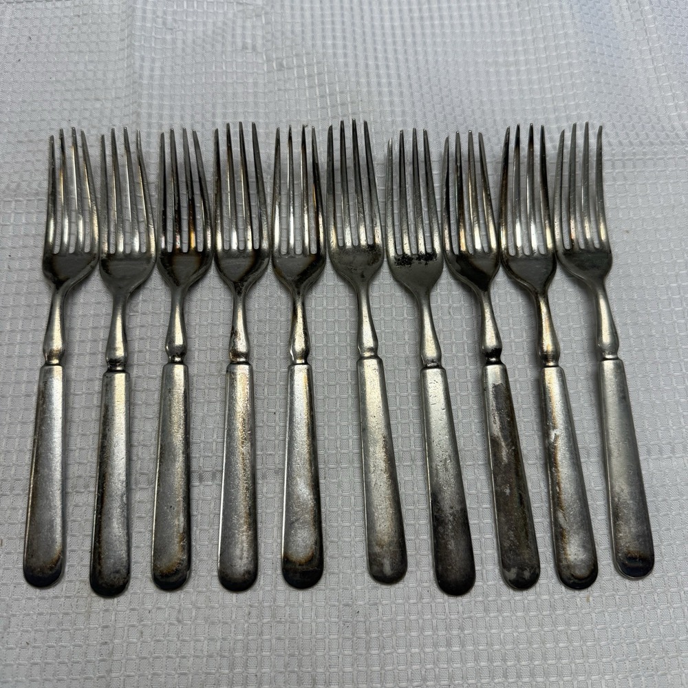 Set 10 Antique 1847 Rogers Bros Silverplate Meridan Dinner Forks 7.75" Flatware